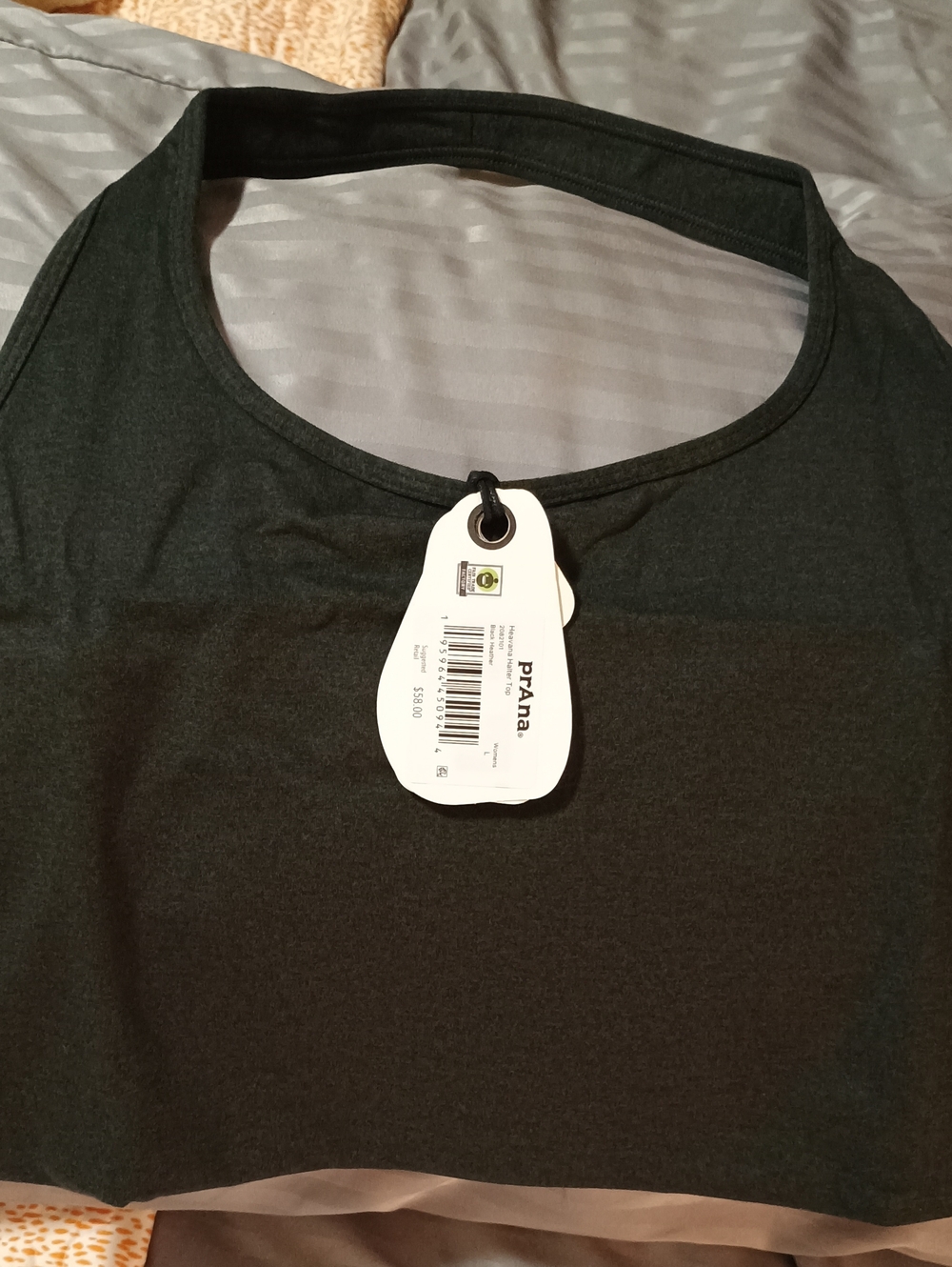 NWTS prAna Heavana Halter Top Black Heather Yoga Bra Tank Size Large